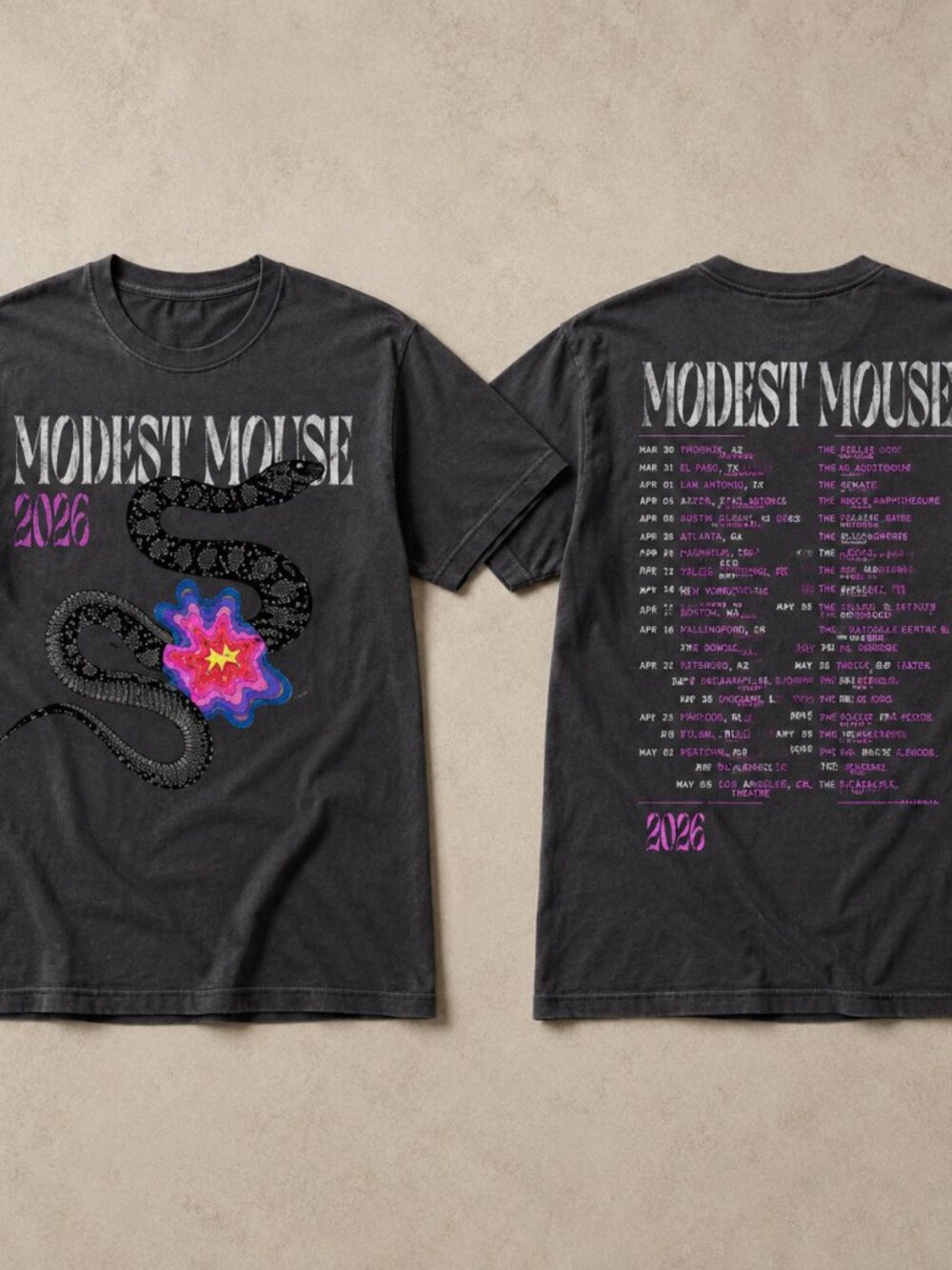Modest Mouse Tour 2026 Snake Flower Double-Sided T-Shirt